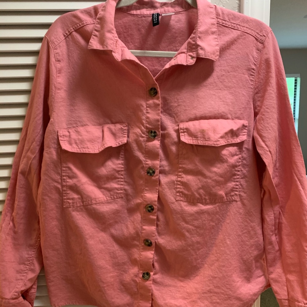 Salmon Pink cotton button up